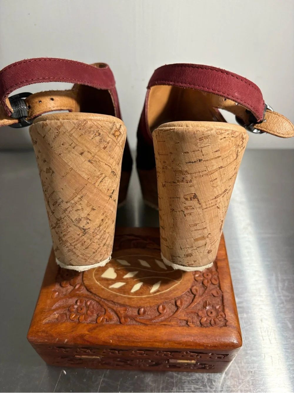 Barney’s New York red suede cork wedge platform sandal size 39 made in Portugal